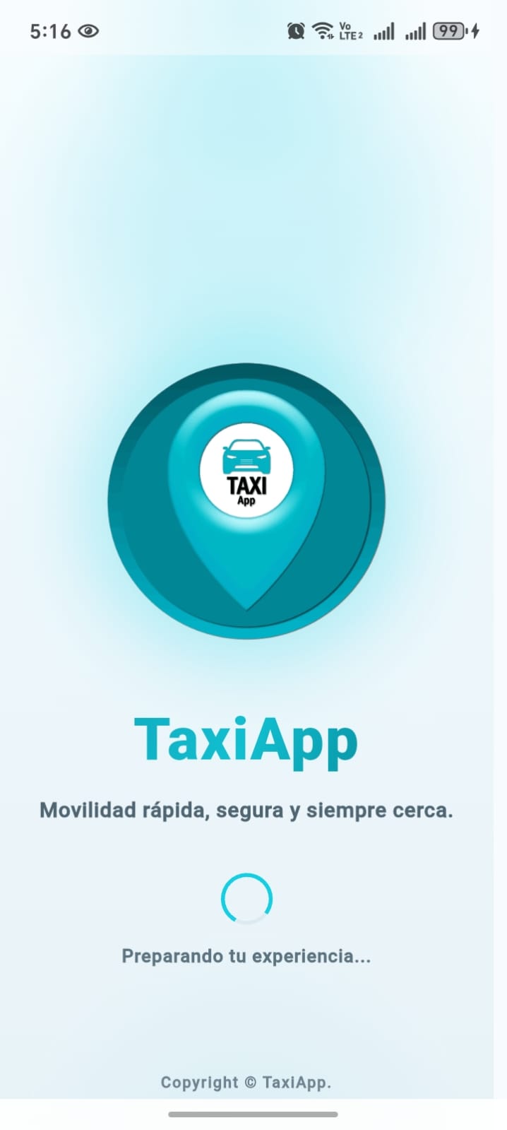 TaxiApp · experiencia de inicio